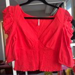 Free People Red Ruffled Blouse Photo 4