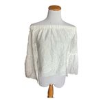 Pink Lily NWT Womens  Boutique White Eyelet Off Shoulder Bell Sleeve Top - Sz S Photo 2