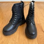 Black Lace Up Ankle Boots with Zipper Accent and Lug Sole for Women size 8 Photo 1