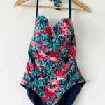 Catalina Blue Floral Halter Tie One Piece Swimsuit Photo 0