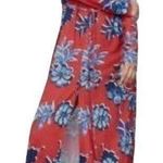 ZARA Womens Printed Midi Shirt Dress Red Blue Floral Long Sleeve Sz S Photo 0