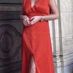 ZARA NEW  Red Satin Silk Sleeveless Deep V Neck Slit Cutout Back Maxi Dress Sz L Photo 0