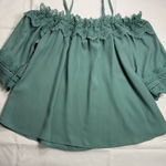 I.N. San Francisco Green Ruffled Blouse Photo 0