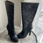 Colin Stuart  leather Black Cutout Knee-High tall platform heeled Boots size 7 Photo 2