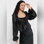 Top Shop Black Satiny Puffed Sleeve Blouse Size 10 Photo 1