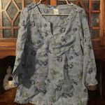 Lands' End  Women's Floral‎ Linen Tunic Top, Button Shoulder, Blue, Size 6 Photo 0