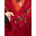 Carole Little 100% Silk Embroidered Sheer Blouse Top Red Floral Romantic Vintage Size 14 Photo 3