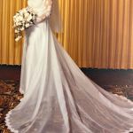 Vintage Priscilla of Boston Wedding Dress Gown Lace Sleeves Bridal needs dye Tan Photo 0
