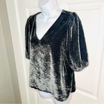 Loft  V-Neck Puff Sleeve Velvet Top Charcoal Gray S Photo 5