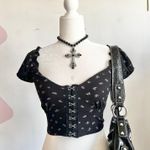 Hesperus Black Floral Puff Sleeve Babydoll Top, Cottagecore Y2K Milkmaid Romantic Small Photo 0