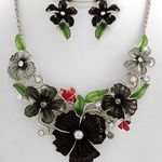 BLACK FLORAL RHINESTONE NECKLACE & EARRING SET Photo 0