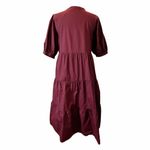 English Factory Midi Burgundy Red Dress Cotton Puffy Short Sleeves Tiered 4 EUC Photo 1