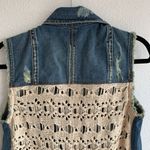 Free People jean jacket sz M distressed crochet Photo 6