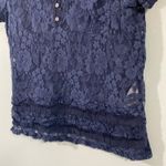 Hollister Vtg Y2K  Women Navy Lace Short Sleeve Henley Blouse Size S Photo 3