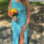 Ashley Lauren Turquoise, one-shouldered, beaded prom or pageant dress  Photo 0