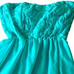 Strapless High Low Dress,‎ Aqua Blue Lace, Chiffon Party Cocktail Summer Photo 3