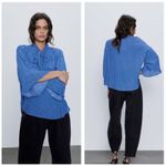 ZARA  Blue Polka Dot Tie Neck Flowy Oversized Blouse Small Chic Fairy 90s Photo 1