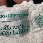 Vintage Chunky Knit embroidered Cream Beige Sweater crochet lace roses large Photo 4