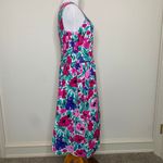 Vintage 90s Bright Floral Drop Waist Dress Full Skirt Sz Medium? Pink Photo 3