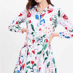 Loft  White Colorful Graffiti Tropical Rhythm Godet Shirt Dress Sz.12 Photo 0
