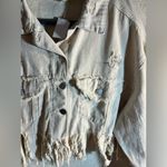 POL  NWT fringe denim jacket, cream colored, distressed, small but oversized Photo 4