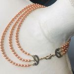 Handcrafted triple strand Czech glass Pearl paisley filigree clasp necklace Photo 4