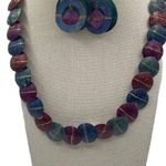 Vintage Cleopatra Purple Beaded Pendant Necklace & Circular Earrings Set Photo 0