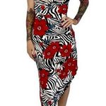 Cache  Vintage Y2k Asymmetrical Floral Zebra Strapless Sequin Formal Dress Sz 7 S Photo 0