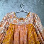 American Eagle  Babydoll Dress M Floral Yellow Orange Pink Boho Hippie Peasant Photo 3