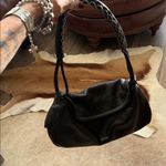 Black Leather Women's Bag with braided handle and slouchy Photo 11
