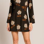 Stone Cold Fox Long Sleeve Silk Mini Dress Floral Brown 1 XS Photo 0