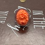 Vintage Floral Carved Ring – 1970s Cabochon, Silver Stainless Adjustable Orange Photo 1