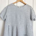 Lintico Morgan 100% Linen Striped Short Sleeve Midi Dress Boho Lagenlook Size S Blue Photo 6