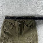 SheIn Distressed Denim Shorts Women 28 High Waist Raw Fringe Olive Photo 2