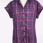 Vintage Koret City Blues Plaid Blouse Short Sleeve Union Made USA Small Medium Purple Photo 0