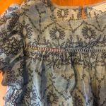 Crown & Ivy  Top Large Denim Blue Embroidered Eyelet Flutter Sleeve Photo 2