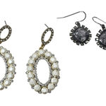 2 Pairs Rhinestones Costume Jewelry Dangle Earrings Pierced Glam Silver Photo 0