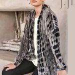 NEW J. JILL SHIBORI PRINT CRUSHED VELVET OPEN FRONT CARDI GRAY NAVY JACKET S T Photo 7