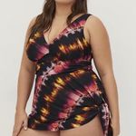 Torrid  Black Pink Asymmetrical Abstract Pattern Swim Dress 2X or 18/20 Photo 2
