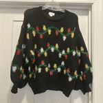 Women’s Size Small Christmas Lights Black Sweater Holiday Whimsy Party Festive Photo 0
