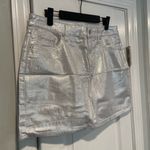 Old Navy NWT  Size 6 Silver Shine Metallic Zip Stretch Denim A Line Mini Skirt Photo 3