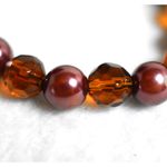 Source Unknown Trendy Amber Cut Glass/Brown Faux Pearl Beaded Stretch Bracelet Photo 2