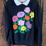 Vintage Floral Puff Paint Sweatshirt with Faux Collar Size L Pink Size L Photo 0