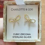 Charlotte and Lexi‎ Bow Cubic Zirconia Sterling Silver Stud Earrings Gold Photo 3
