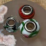 Sterling Silver Floral & Striped Glass 925 Bead Charms Photo 9