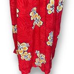 Vintage 90s Maxi Dress Red Tropical Hibiscus Floral Print Smocked Top Medium Photo 1