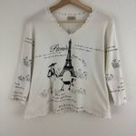 CACTUS Vintage Y2K White Black Paris Eiffel Tower V Neck Graphic Long Sleeve Top Size L Photo 1