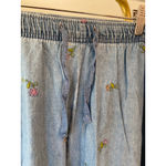 Basic Editions Floral Embroidered Chambray Denim Pants L Cottagecore Boho Lounge Blue Size 2X Photo 7