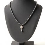 Vintage Sterling Silver Black Pearl Flower Pendant Necklace 925 AK Stamp Photo 0