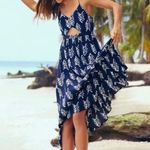 Aerie  Maxi Dress Navy Blue Spaghetti Strap V-Neck Cutout Front Stretch Small Photo 3